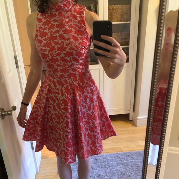 High-neck pink floral mini party dress - Picture 2 of 6